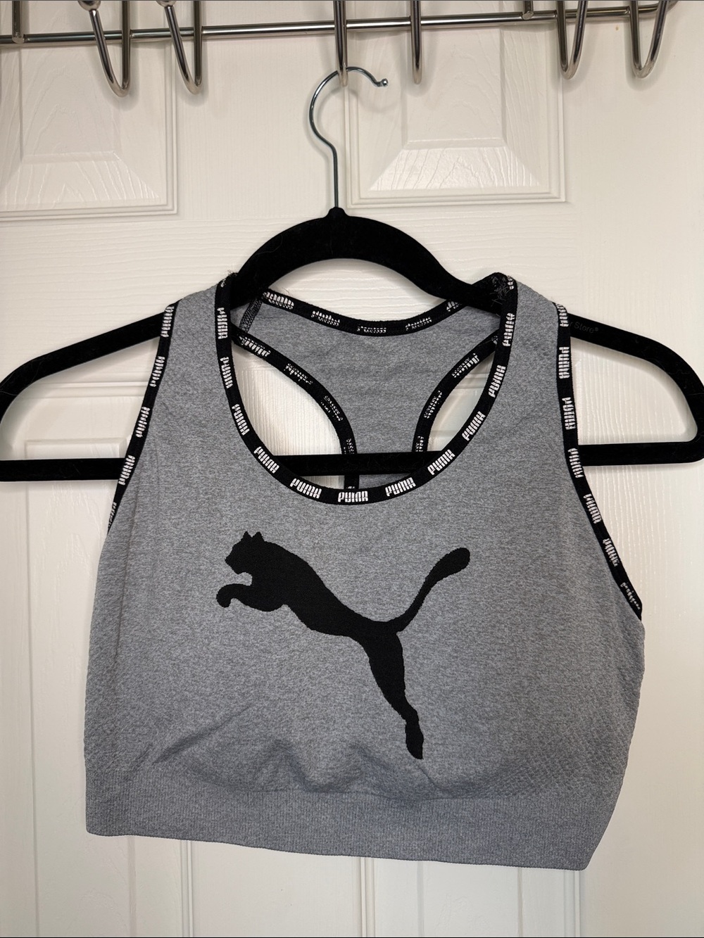 Puma Gray and Black Logo Racerback Sports Bra